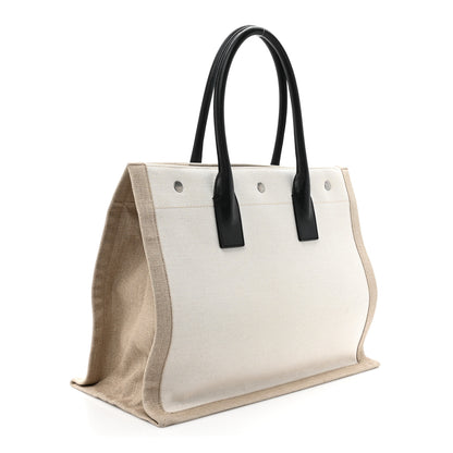 Saint Laurent Linen Calfskin Small Rive Gauche Tote Optic White 3 of 13