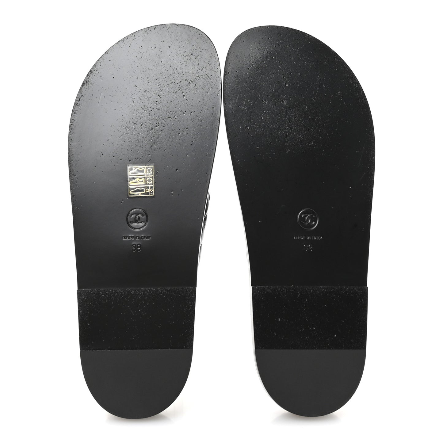 Lambskin Quilted Velcro Dad Chain CC Slide Sandals 39 Black