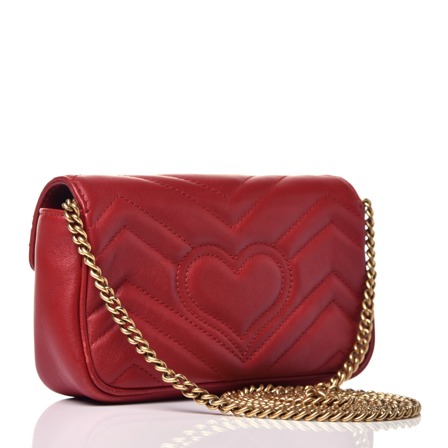 Gucci Calfskin Matelasse Super Mini GG Marmont Shoulder Bag Hibiscus Red 3 of 9