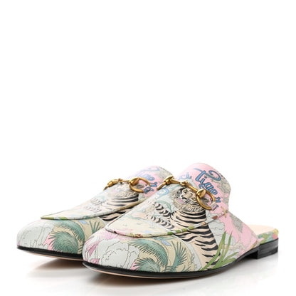 Gucci Calfskin Tiger Savanah Womens Princetown Slippers 37 Pink Green 3 of 8