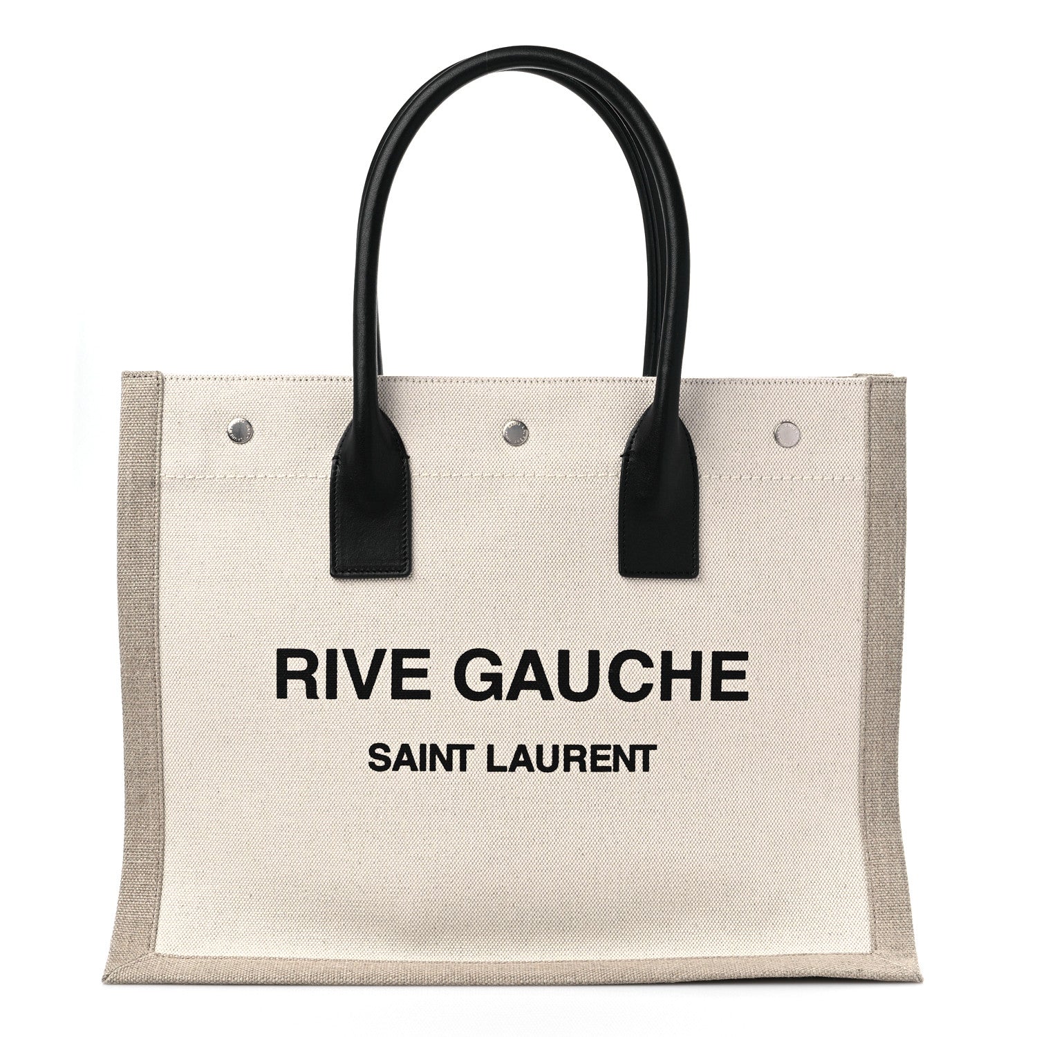 Saint Laurent Linen Calfskin Small Rive Gauche Tote Greggio Natural 1 of 10