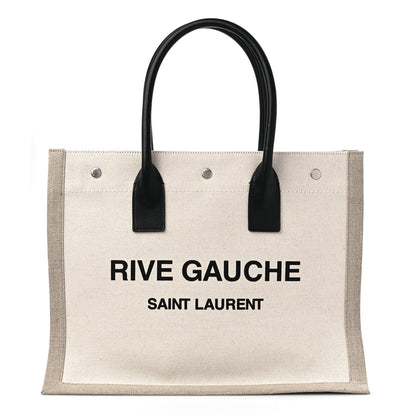 Saint Laurent Linen Calfskin Small Rive Gauche Tote Greggio Natural 1 of 10