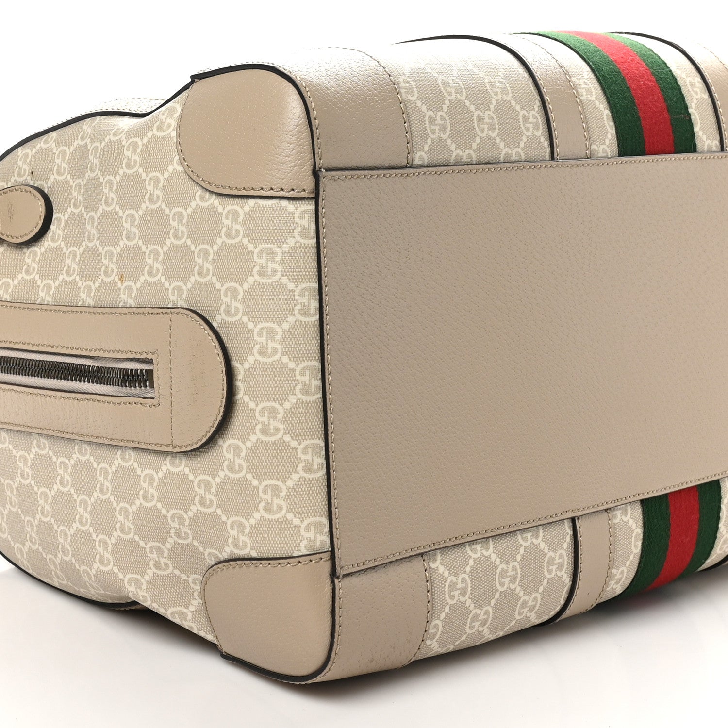 Gucci GG Supreme Monogram Textured Dollar Calfskin Web Medium Savoy Duffle Bag Beige Mystic White Oatmeal 8 of 10