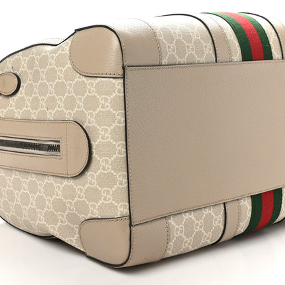 Gucci GG Supreme Monogram Textured Dollar Calfskin Web Medium Savoy Duffle Bag Beige Mystic White Oatmeal 8 of 10