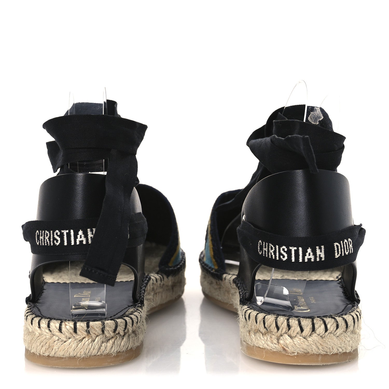 Christian Dior Canvas Calfskin Nicely-D Ankle Tie Espadrilles Flats 41 Black Multicolor 6 of 10