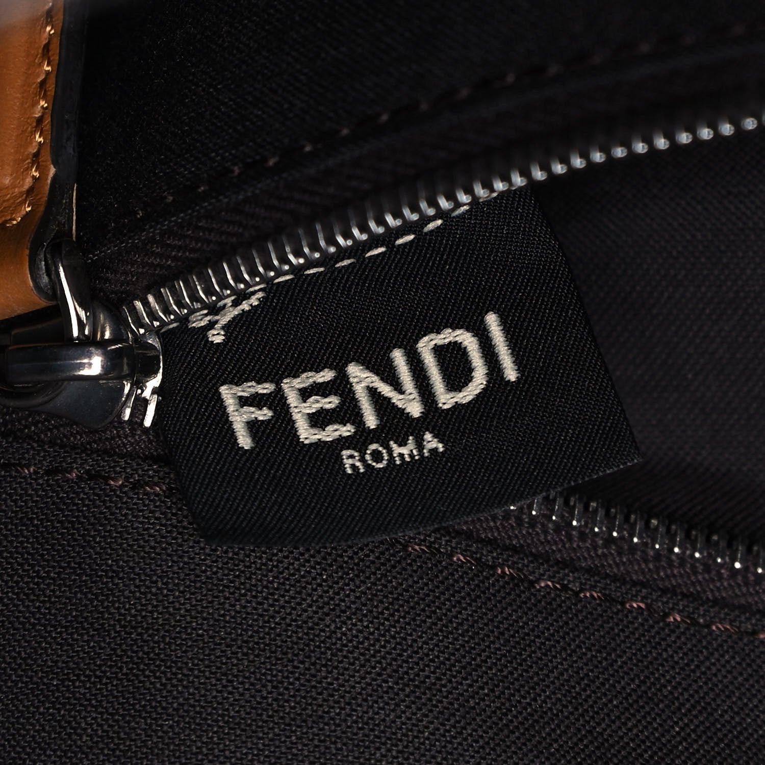 Fendi Glazed Fabric Vitello Century FF 1974 Stamp Patch Shopping Tote Mogano Panna Caramello 8 of 12