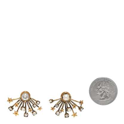 Christian Dior Crystal Pearl Star Earrings Aged Gold 2 of 5