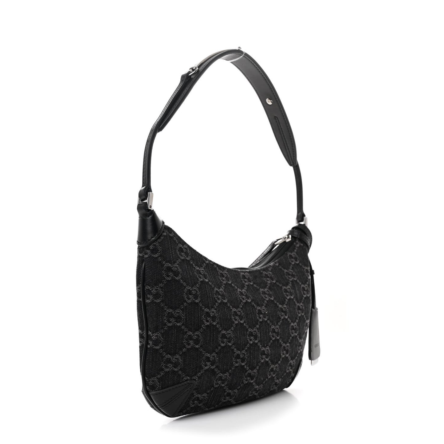 Jacquard Black Denim GG Monogram Horsebit Slim Small Shoulder Bag Black Grey