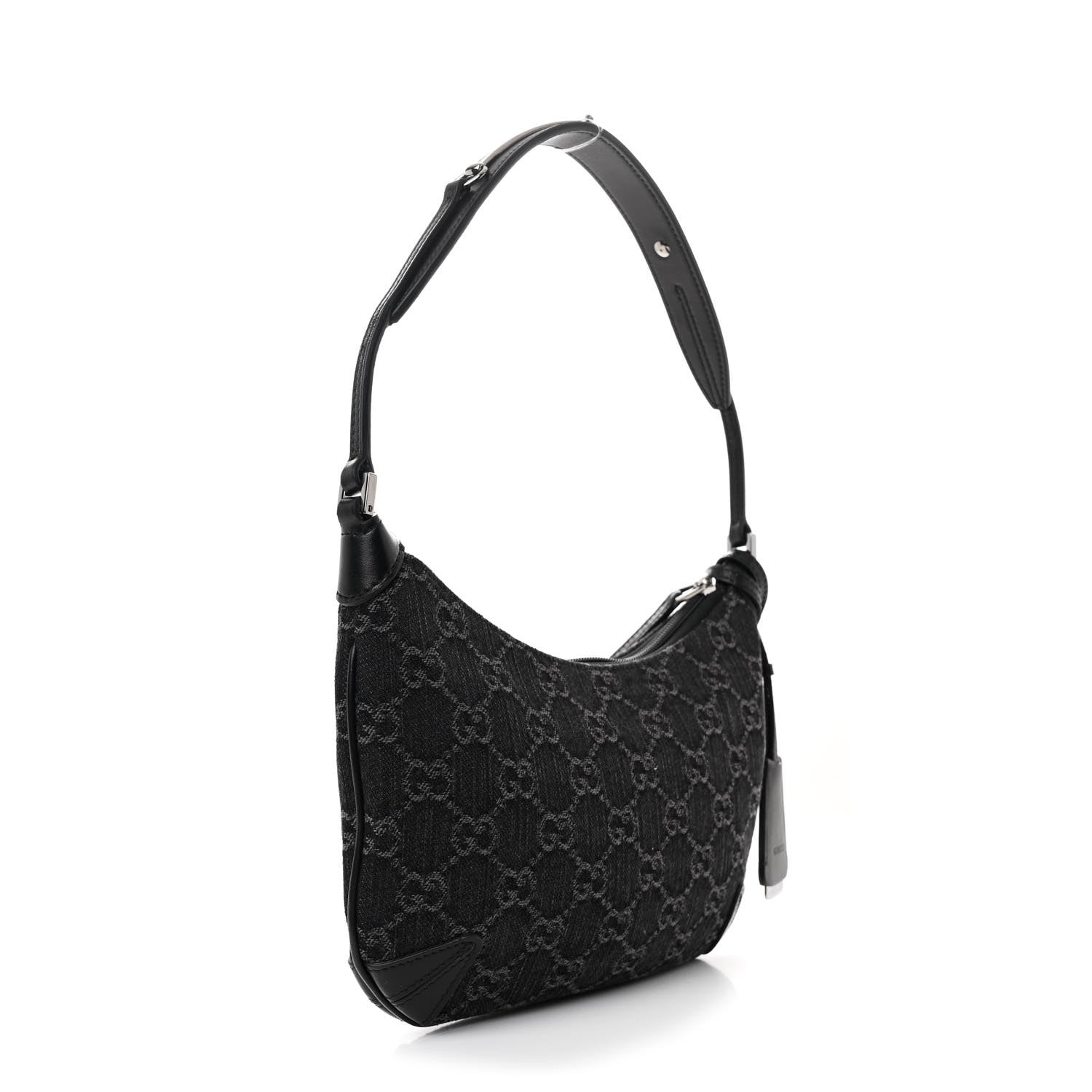 Gucci Jacquard Black Denim GG Monogram Horsebit Slim Small Shoulder Bag Black Grey 3 of 10