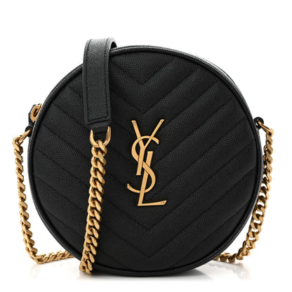 Saint Laurent Grain De Poudre Matelasse Chevron Quilted Round Vinyle Camera Bag Black 1 of 11