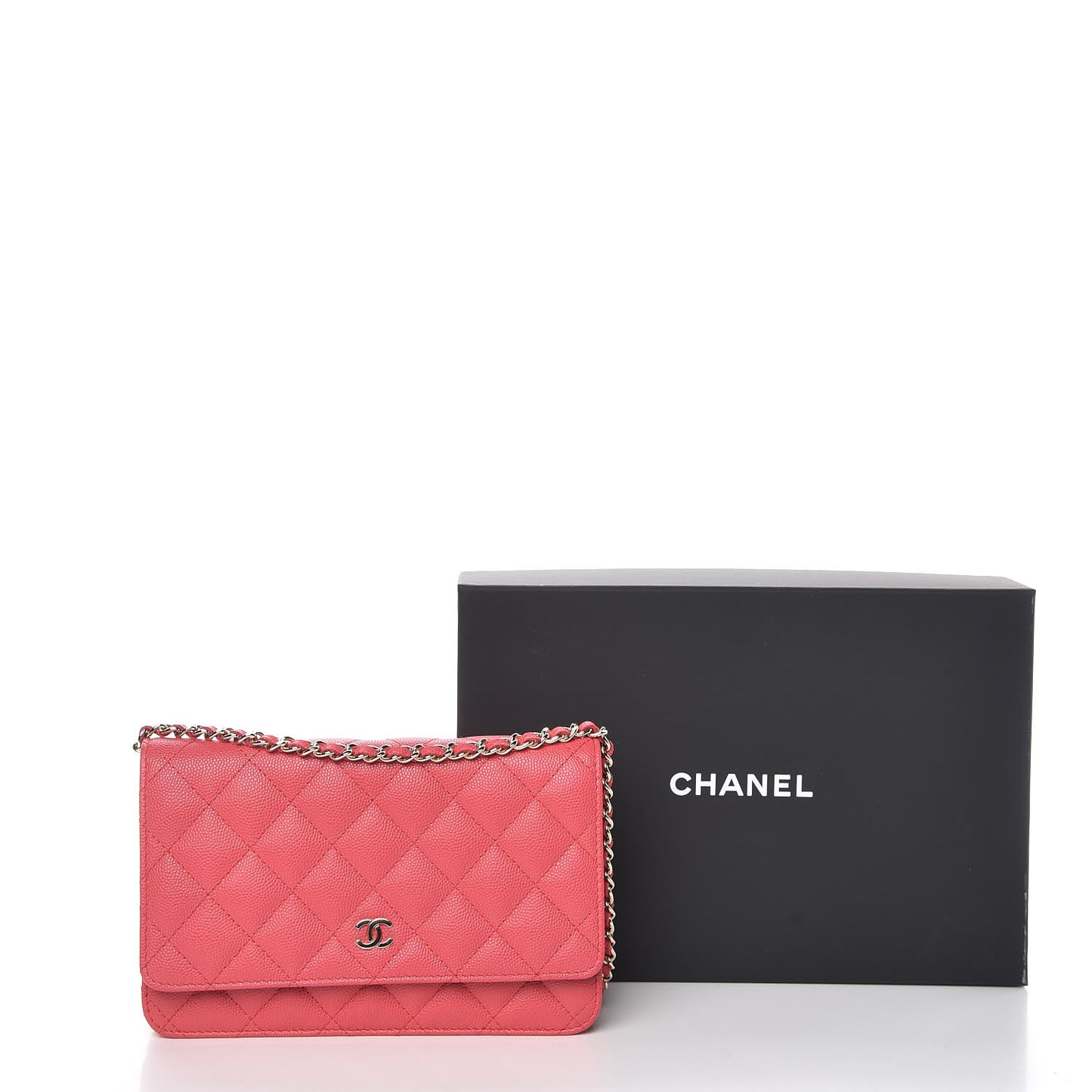 Caviar Quilted Wallet On Chain WOC Dark Pink