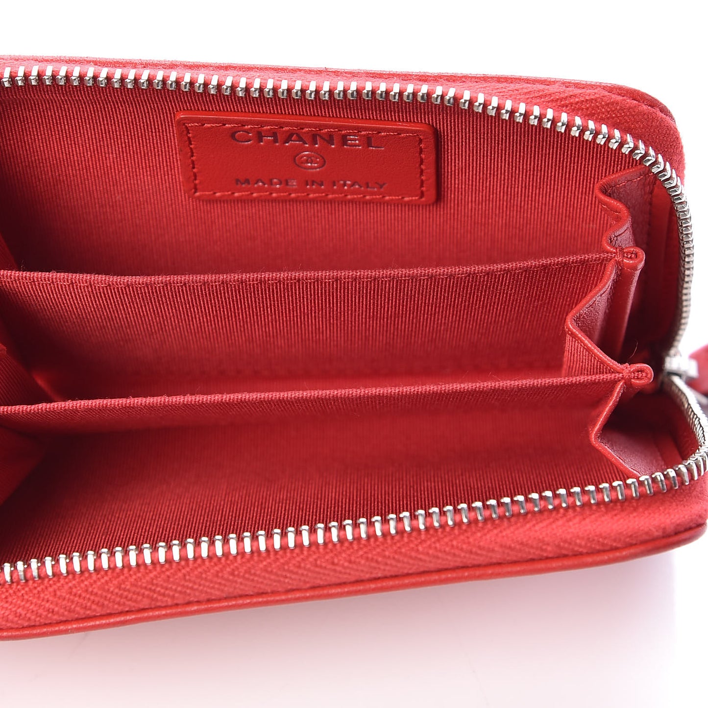 Lambskin Camellia Embossed Zip Coin Purse Red