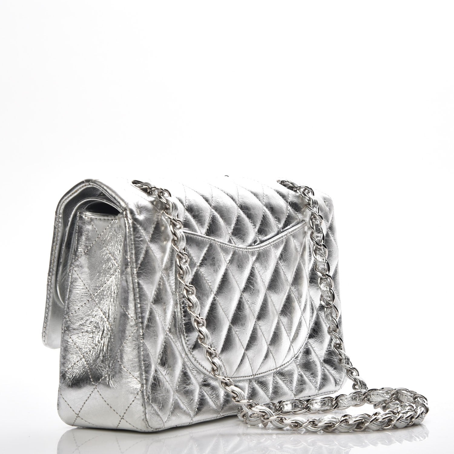 Chanel Metallic Aged Calfskin Quilted Medium Double Flap Silver 3 of 7