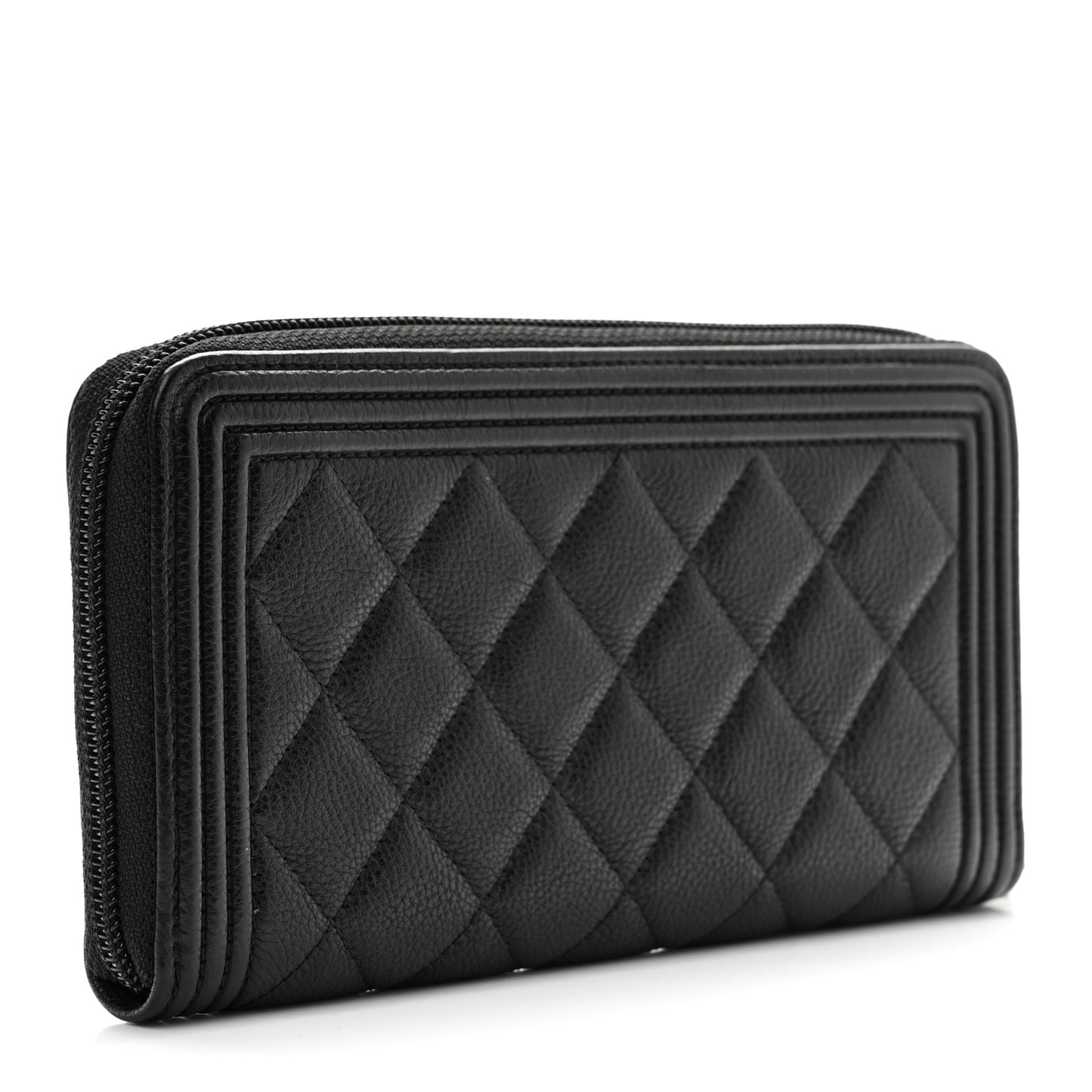 Caviar Quilted Boy Long Zip Around Wallet Black