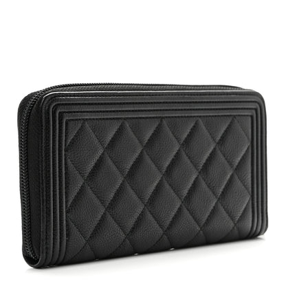 Chanel Caviar Quilted Boy Long Zip Around Wallet Black 3 of 8