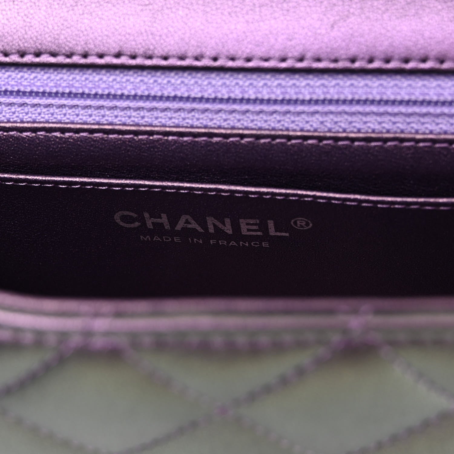 Chanel Iridescent Lambskin Quilted Mini Rectangular Flap Dark Purple 6 of 12