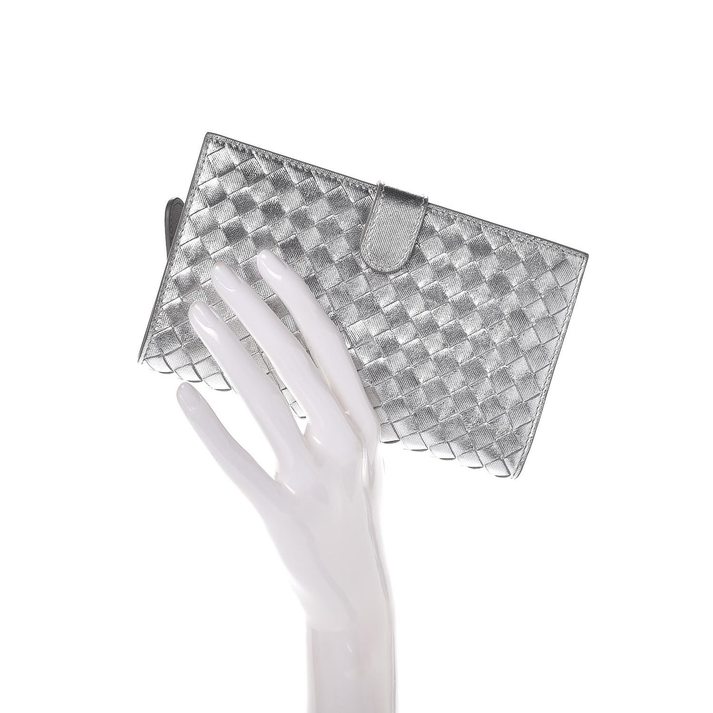 Metallic Grosgrain Intrecciato Continental Wallet Silver
