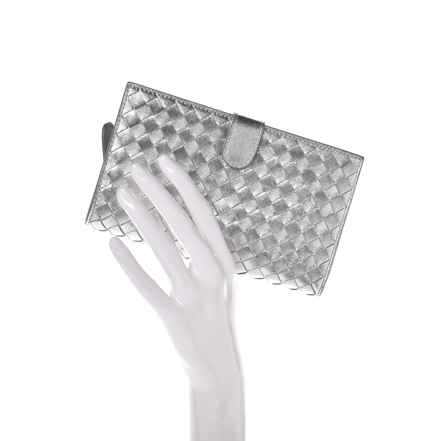 Bottega Veneta Metallic Grosgrain Intrecciato Continental Wallet Silver 2 of 8