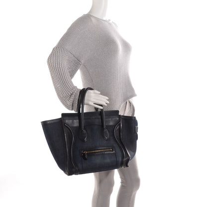Celine Calfskin Denim Mini Luggage Black Navy 2 of 17