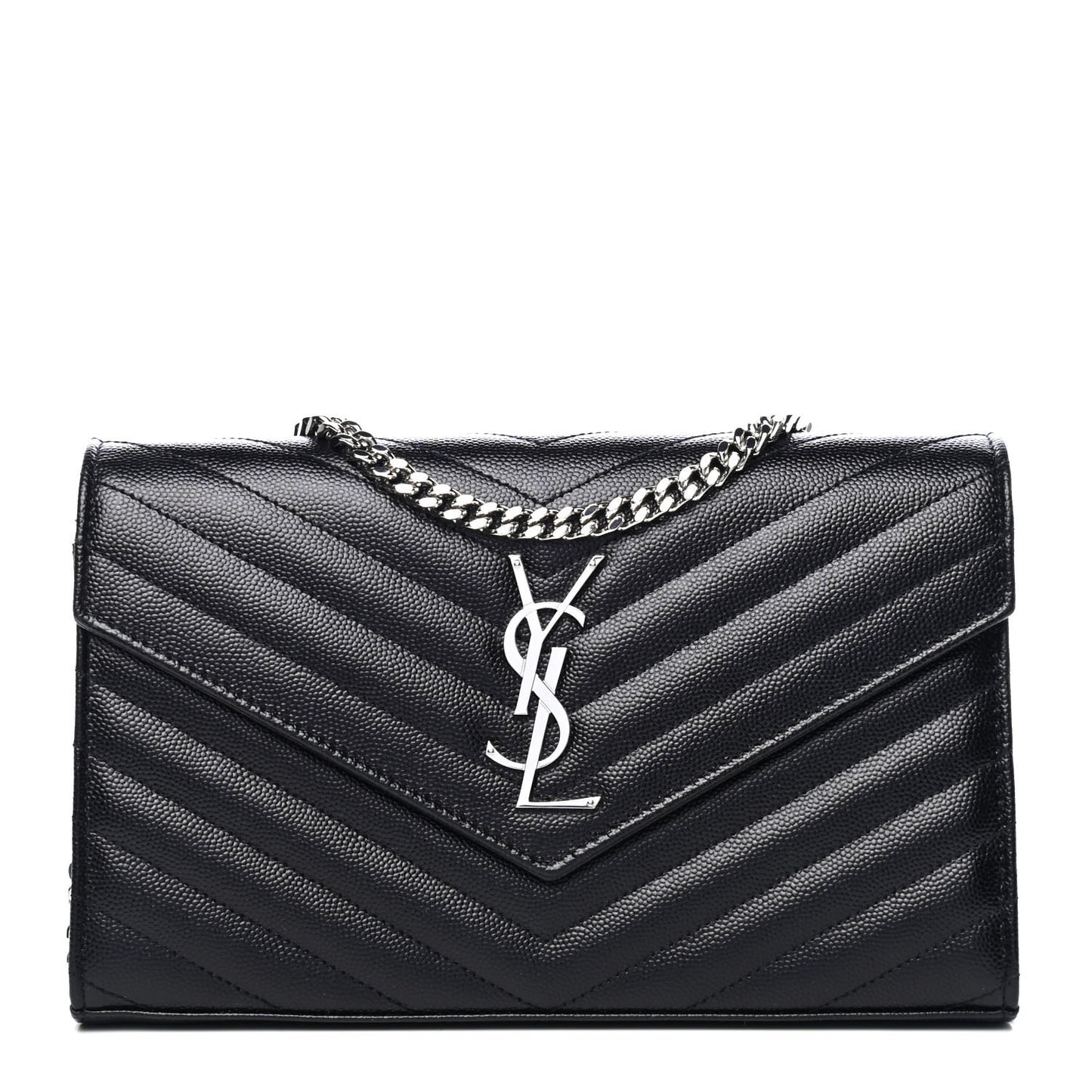 Grain De Poudre Matelasse Chevron Monogram Chain Wallet Black