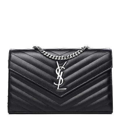 Saint Laurent Grain De Poudre Matelasse Chevron Monogram Chain Wallet Black 1 of 4