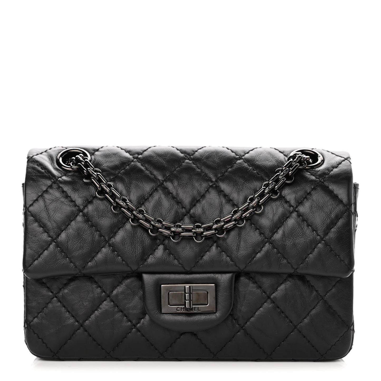 Aged Calfskin Quilted 2.55 Reissue Mini Flap So Black