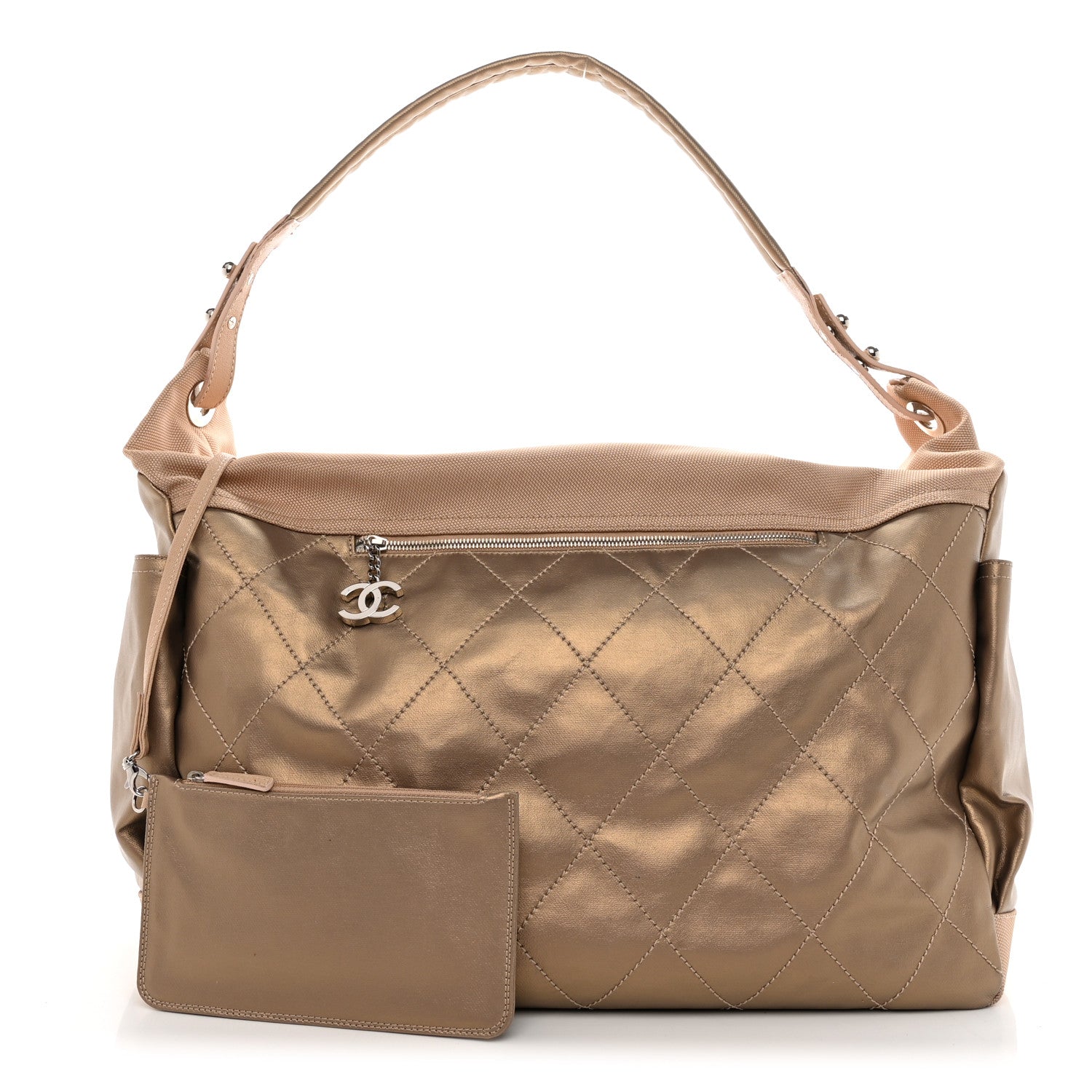 Chanel Metallic Coated Canvas Paris Biarritz XL Travel Bag Gold 1 of 10