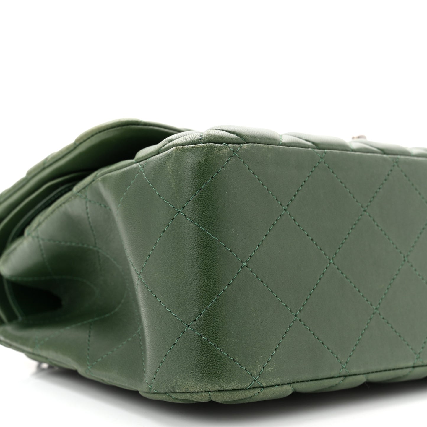 Lambskin Quilted Jumbo Double Flap Green