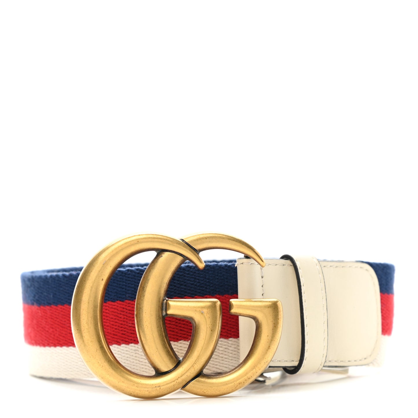 Nylon Calfskin Sylvie Web Double G 40mm Belt 80 32 Mystic White Hibiscus Red Maritime
