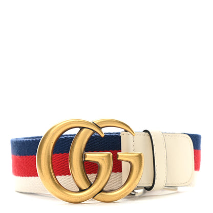 Gucci Nylon Calfskin Sylvie Web Double G 40mm Belt 80 32 Mystic White Hibiscus Red Maritime 1 of 5