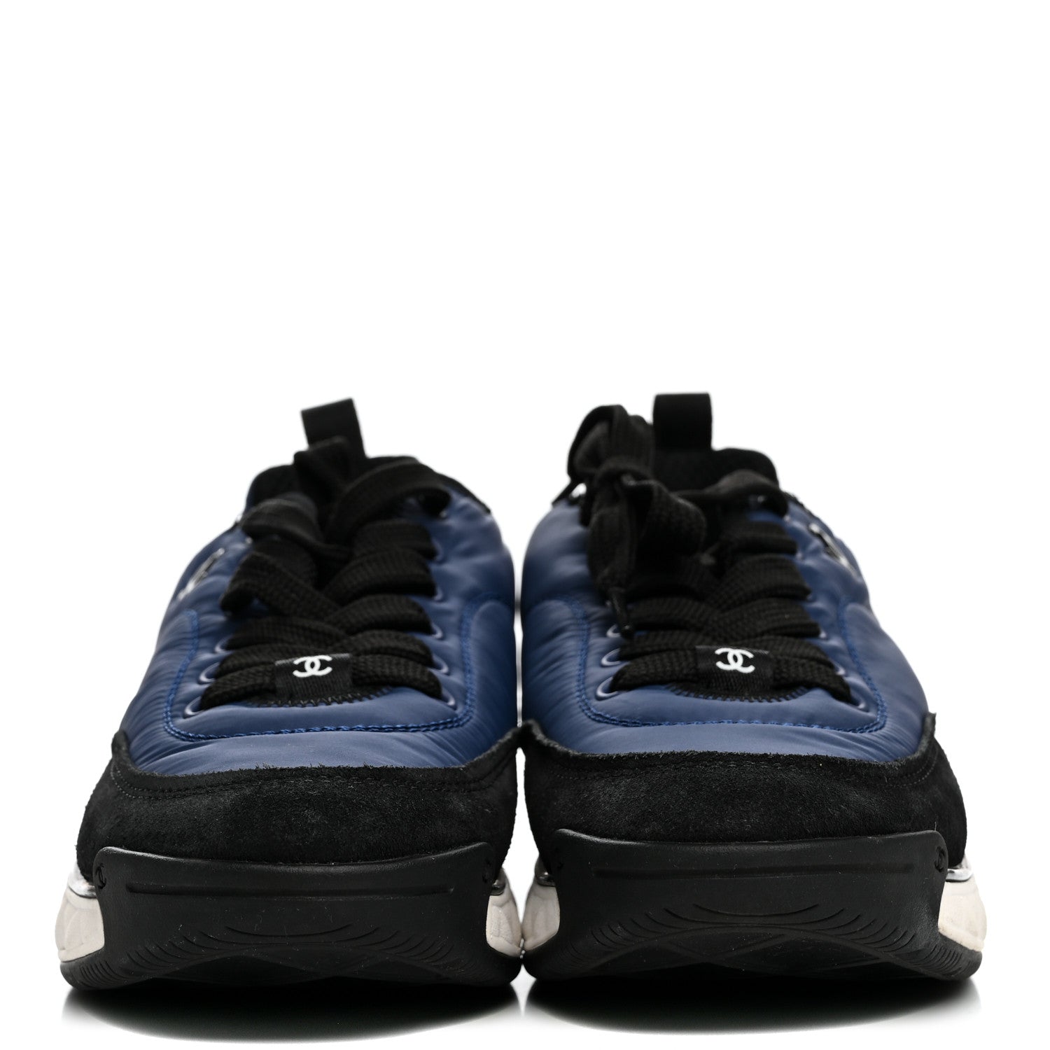 Chanel Nylon Suede Calfskin Womens Logo Sneakers 36 Dark Navy Blue 3 of 10