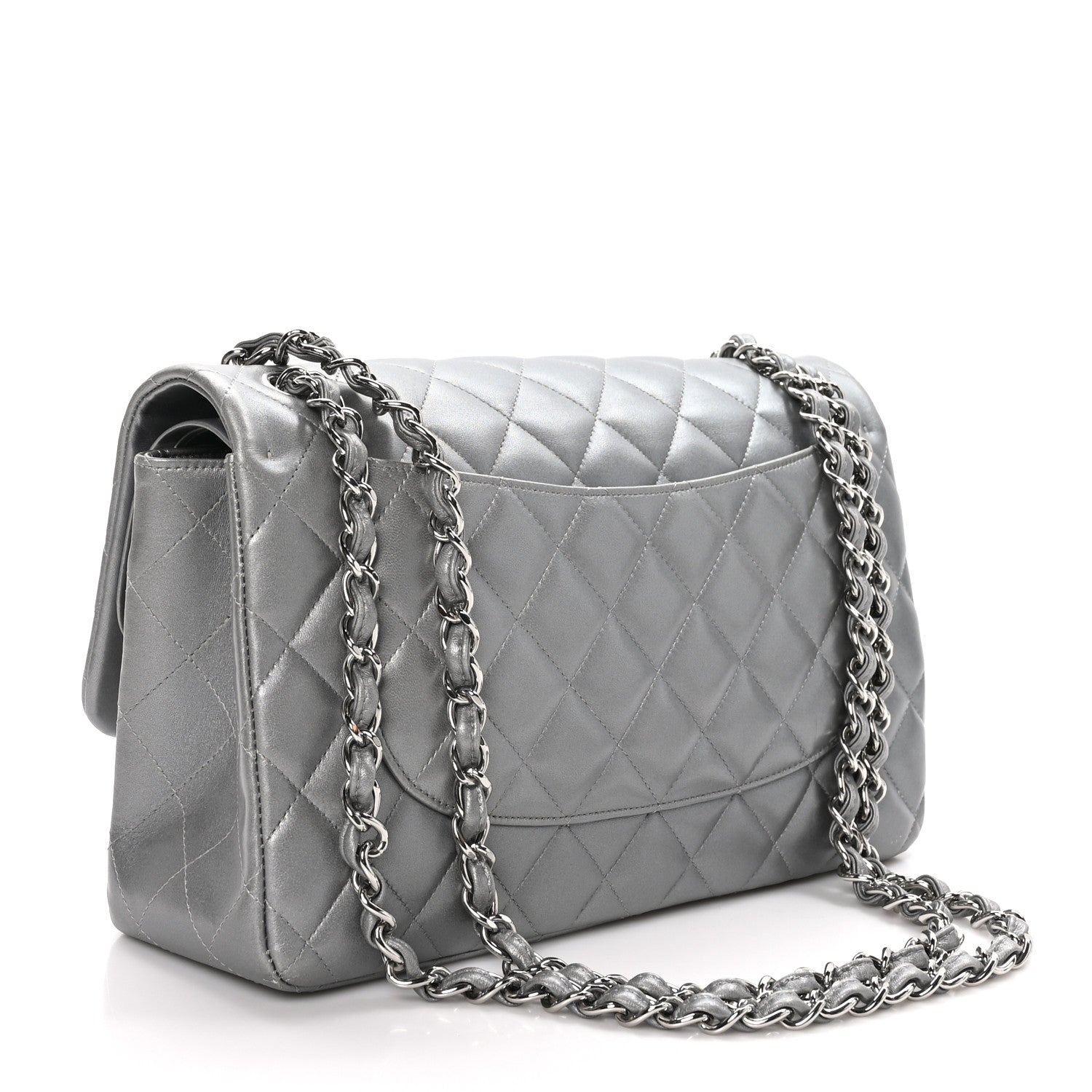 Chanel Metallic Lambskin Quilted Jumbo Double Flap Silver 3 of 10
