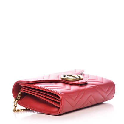 Gucci Calfskin Matelasse GG Marmont Chain Wallet Hibiscus Red 4 of 13