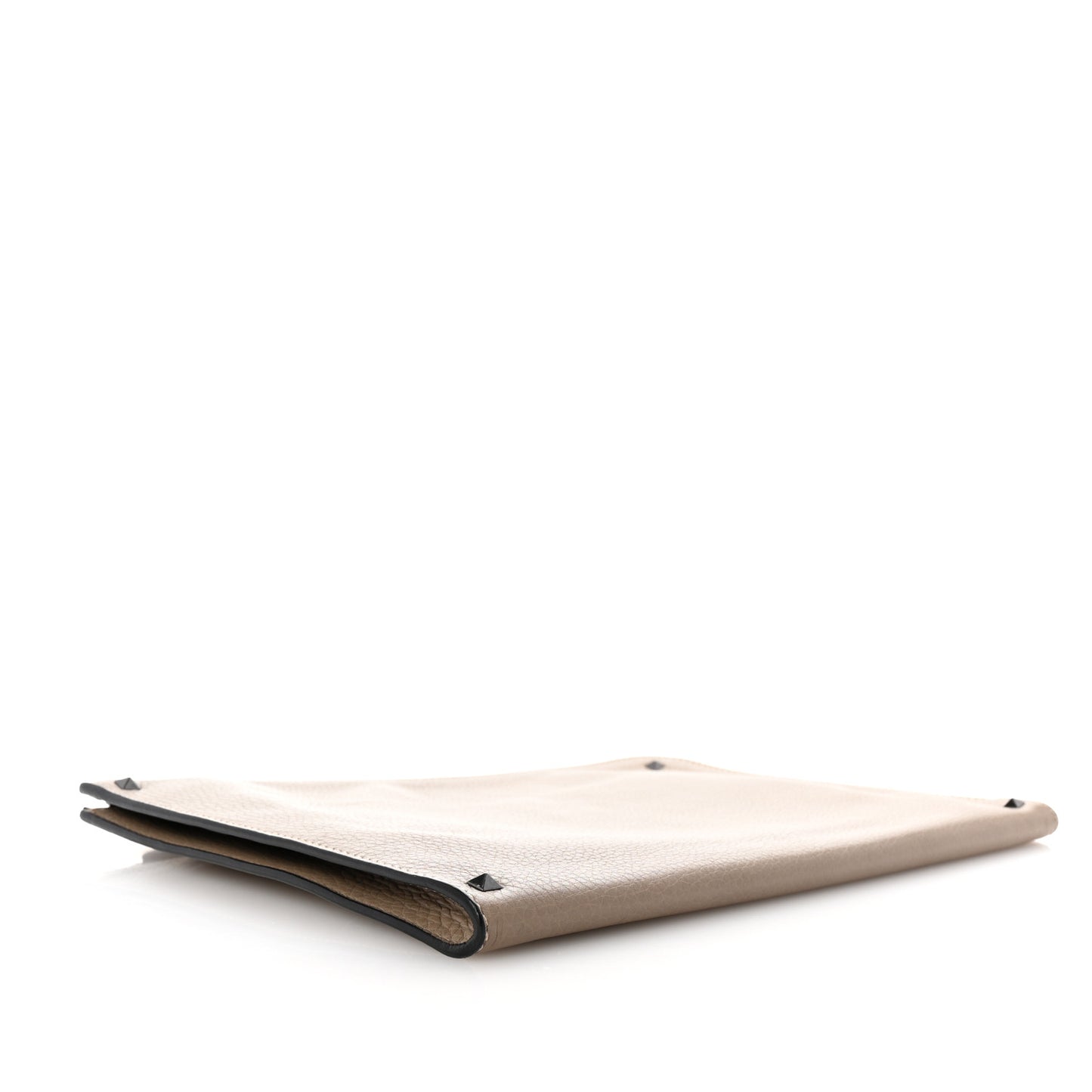 Grained Calfskin Large Rockstud Zip Document Pouch Beige