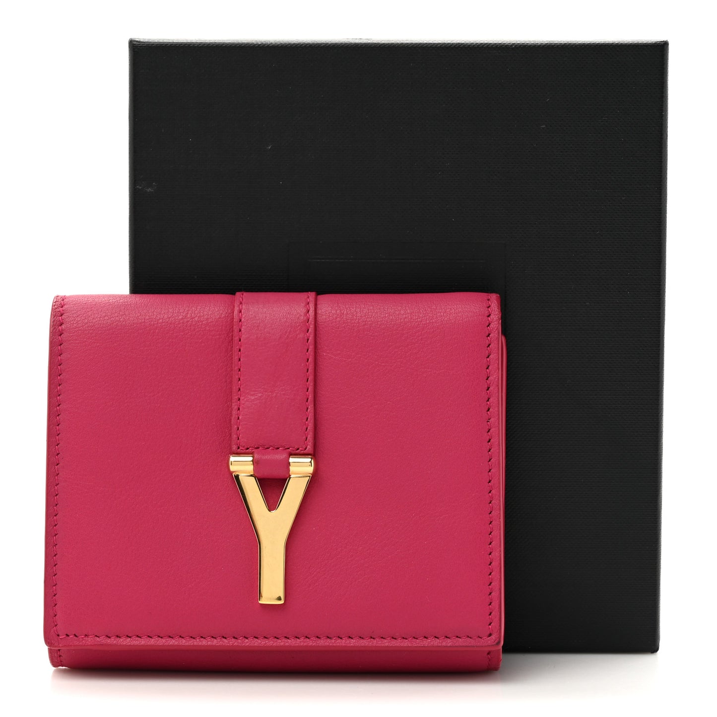 Calfskin Classic Y Compact Wallet Fuchsia