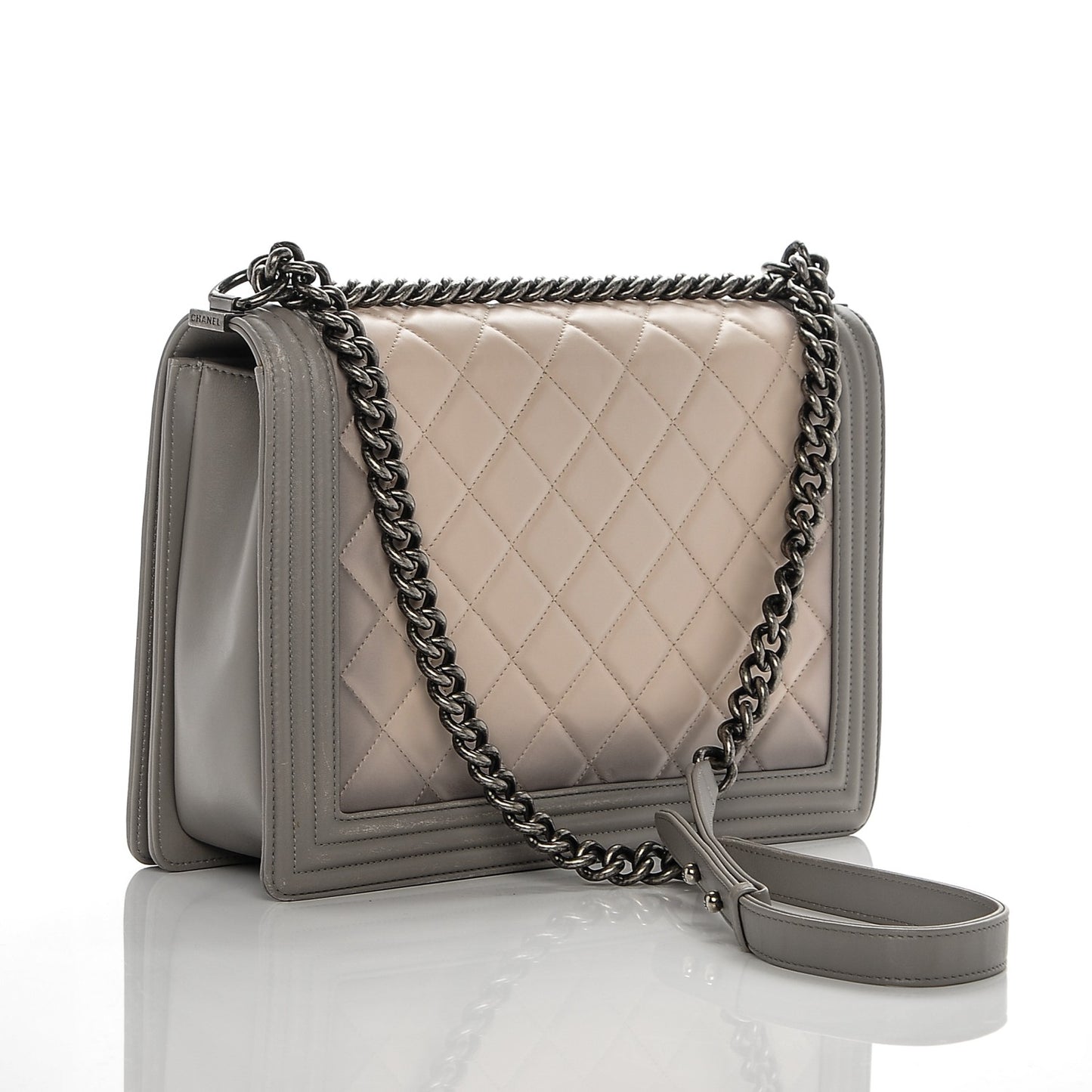 Calfskin Ombre Quilted Large Boy Flap Grey Beige