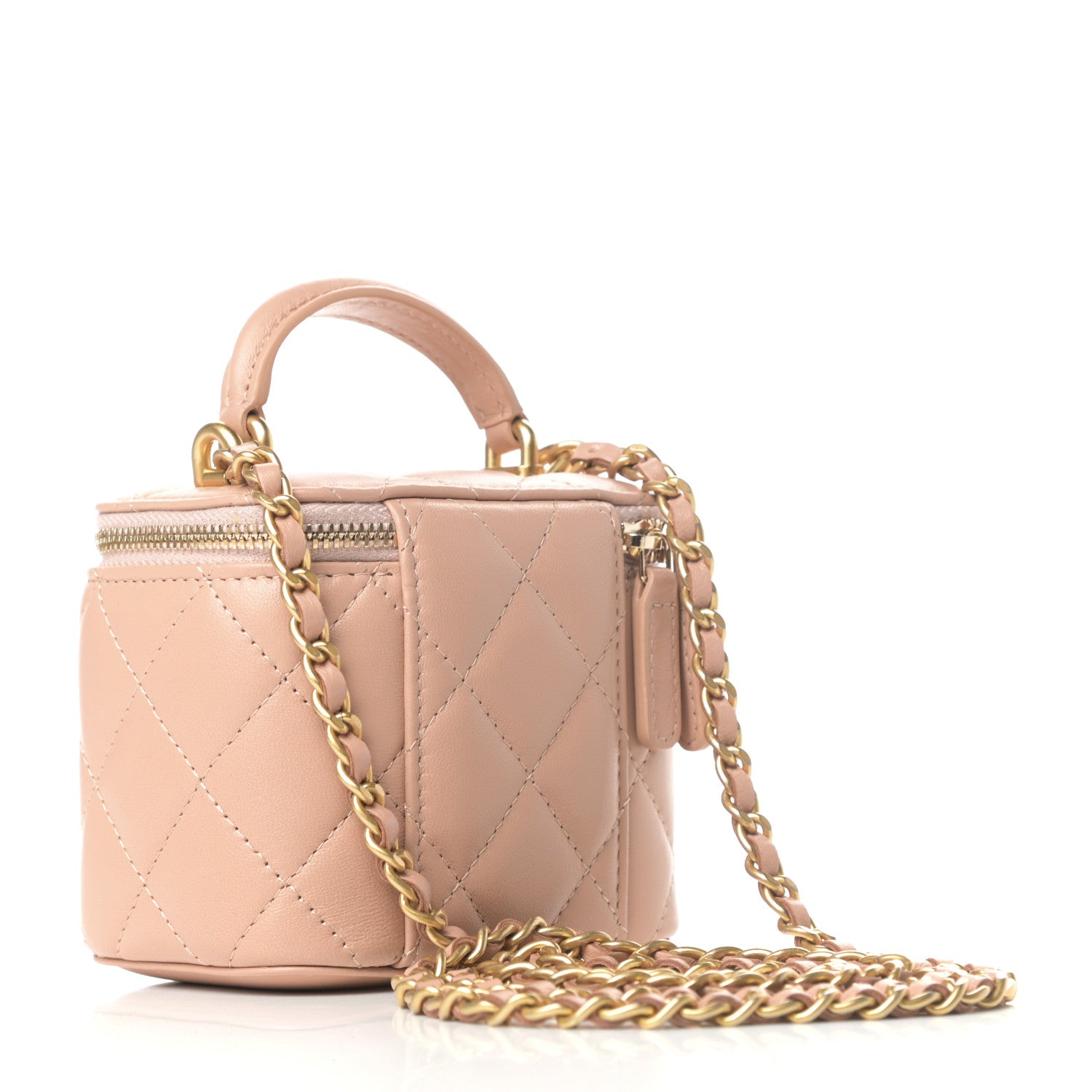 Chanel Lambskin Quilted Top Handle Mini Vanity Case With Chain Beige 3 of 9