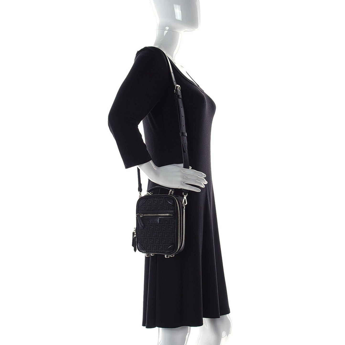 Recycled Fabric Jacquard Vitello Astro Micro FF Mini Trolley Bag Asfalto Black