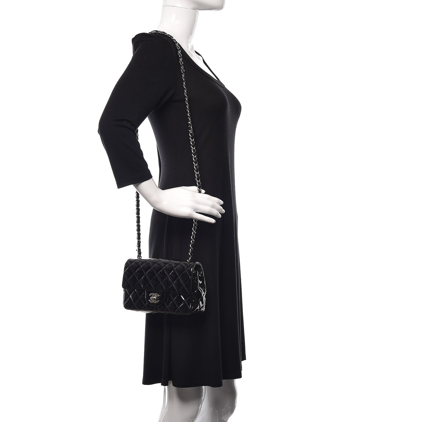 Patent Calfskin Quilted Mini Rectangular Flap Black