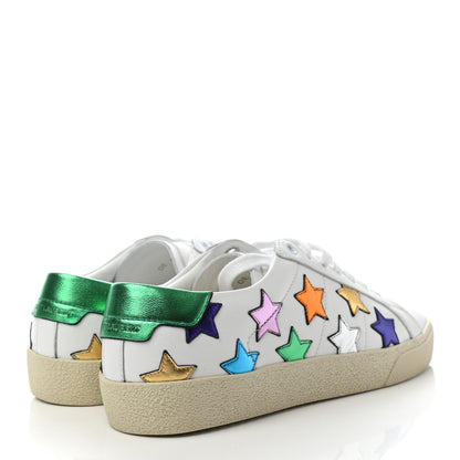 Saint Laurent Calfskin Womens Star Court Sneakers 37 Green Multicolor 4 of 8