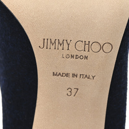 Jimmy Choo Crystal Embellished Romy 100 Flannel Pumps 37 Navy 16 of 20