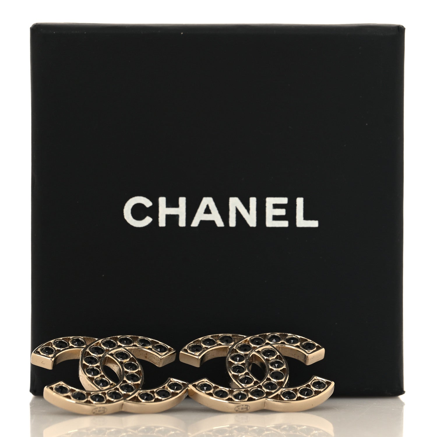 Chanel Large Strass Crystal CC Earrings Black Gold 5 of 5