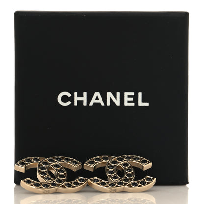 Chanel Large Strass Crystal CC Earrings Black Gold 5 of 5