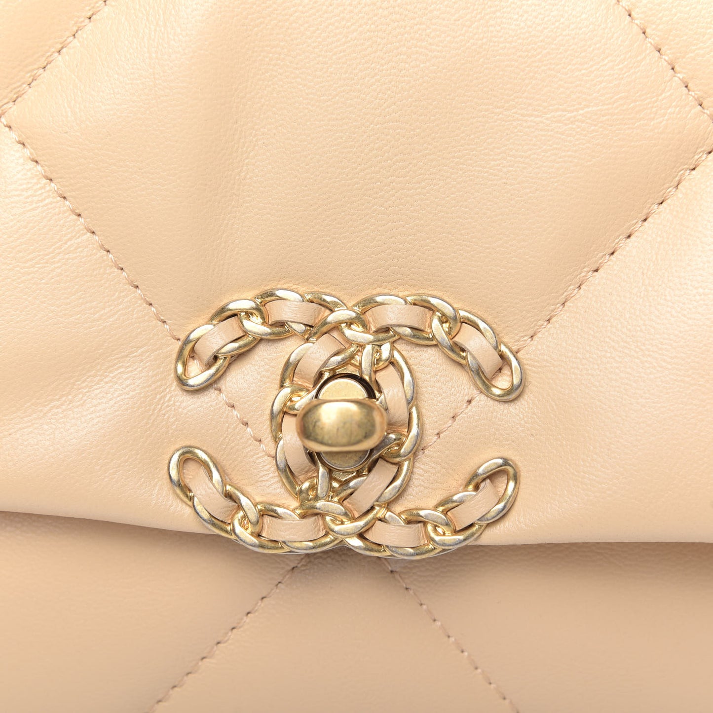 Shiny Goatskin Quilted Medium Chanel 19 Flap Beige