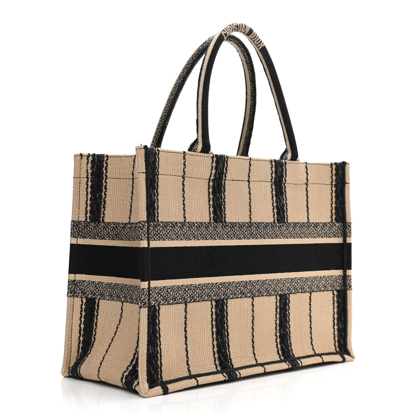 Canvas Embroidered Medium Bayadere Book Tote Black Beige