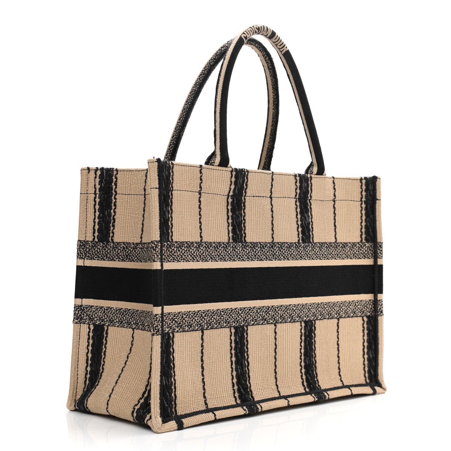 Christian Dior Canvas Embroidered Medium Bayadere Book Tote Black Beige 3 of 14