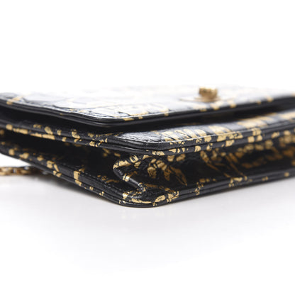 Chanel Calfskin Crocodile Embossed Graffiti 2.55 Cocodile Reissue Wallet On Chain WOC Black Gold 20 of 22