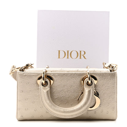 Christian Dior Metallic Ostrich Small Lady D-Joy Champagne 10 of 10