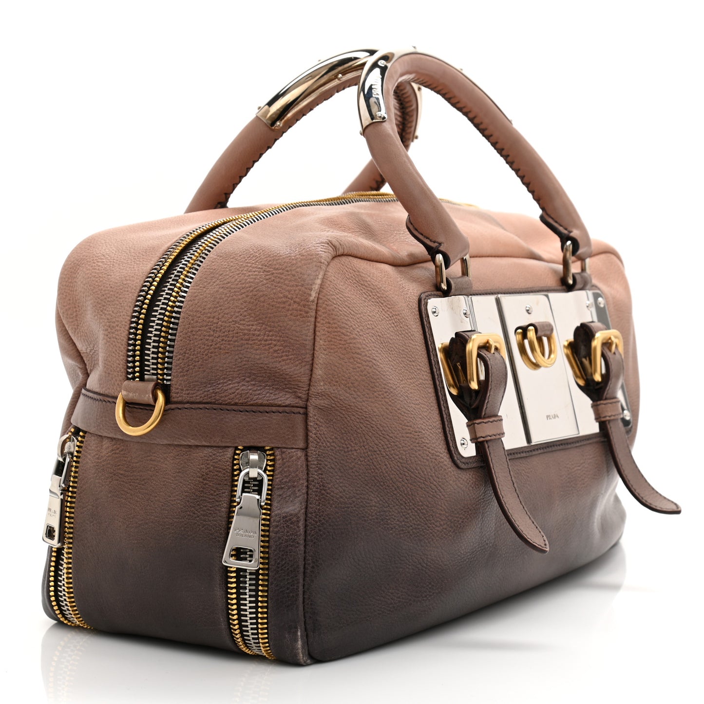 Glace Calf Zippers Plaque Boston Ardesia Nudo