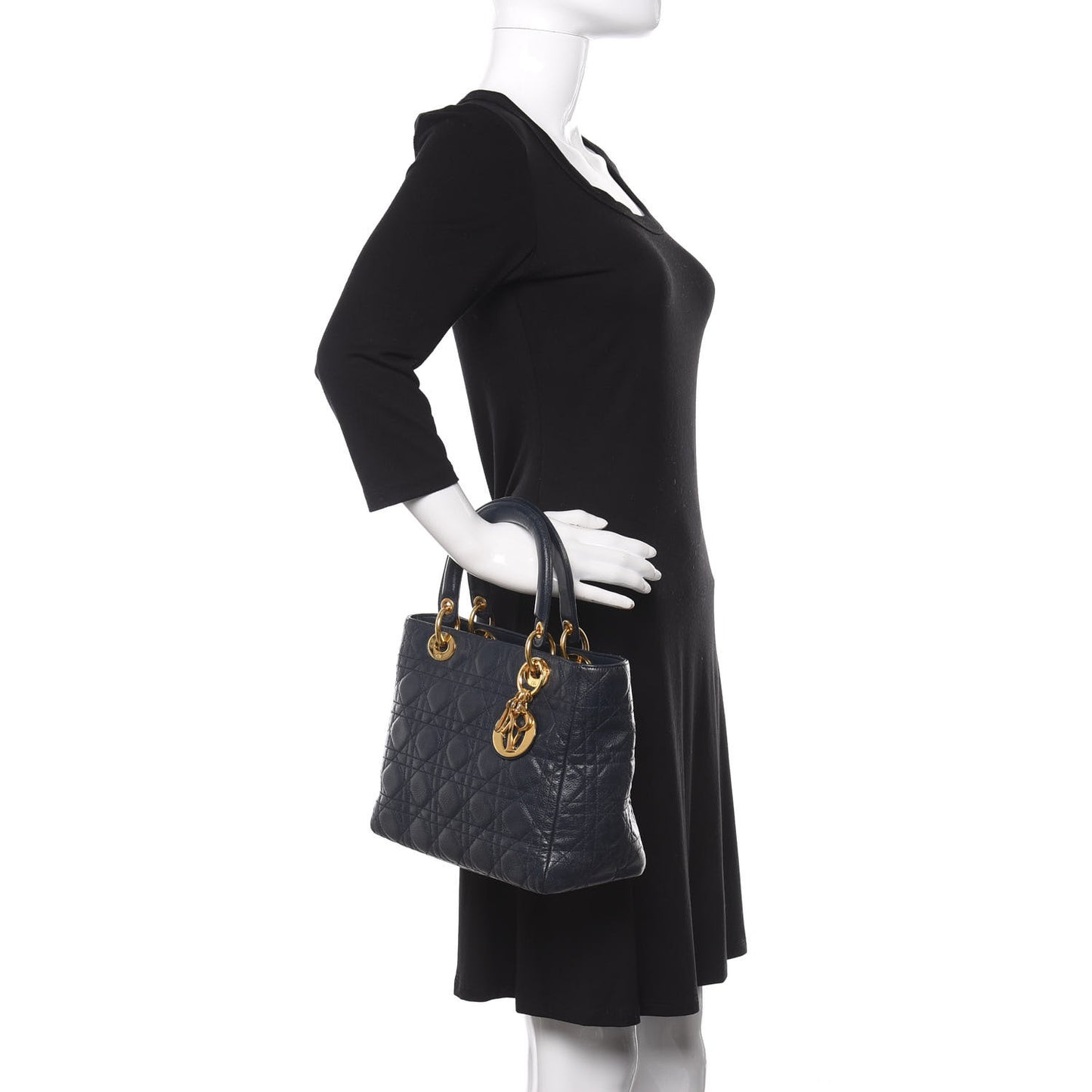 Grained Calfskin Cannage Medium Supple Lady Dior Navy